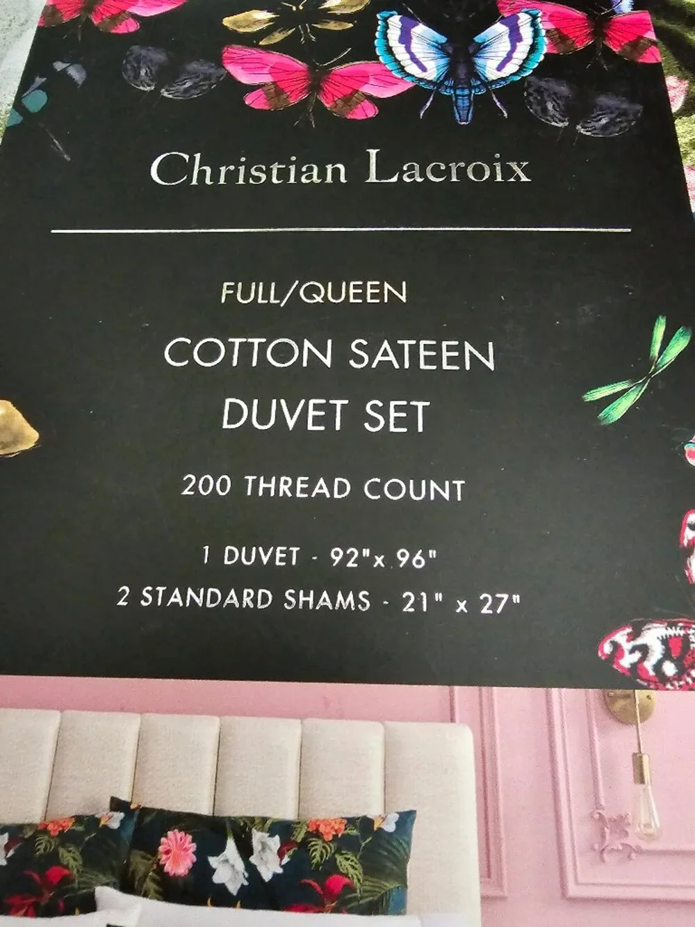 Christian Lacroix  Duvet Cover Set Cotton Tropical Floral Navy Blue NWT